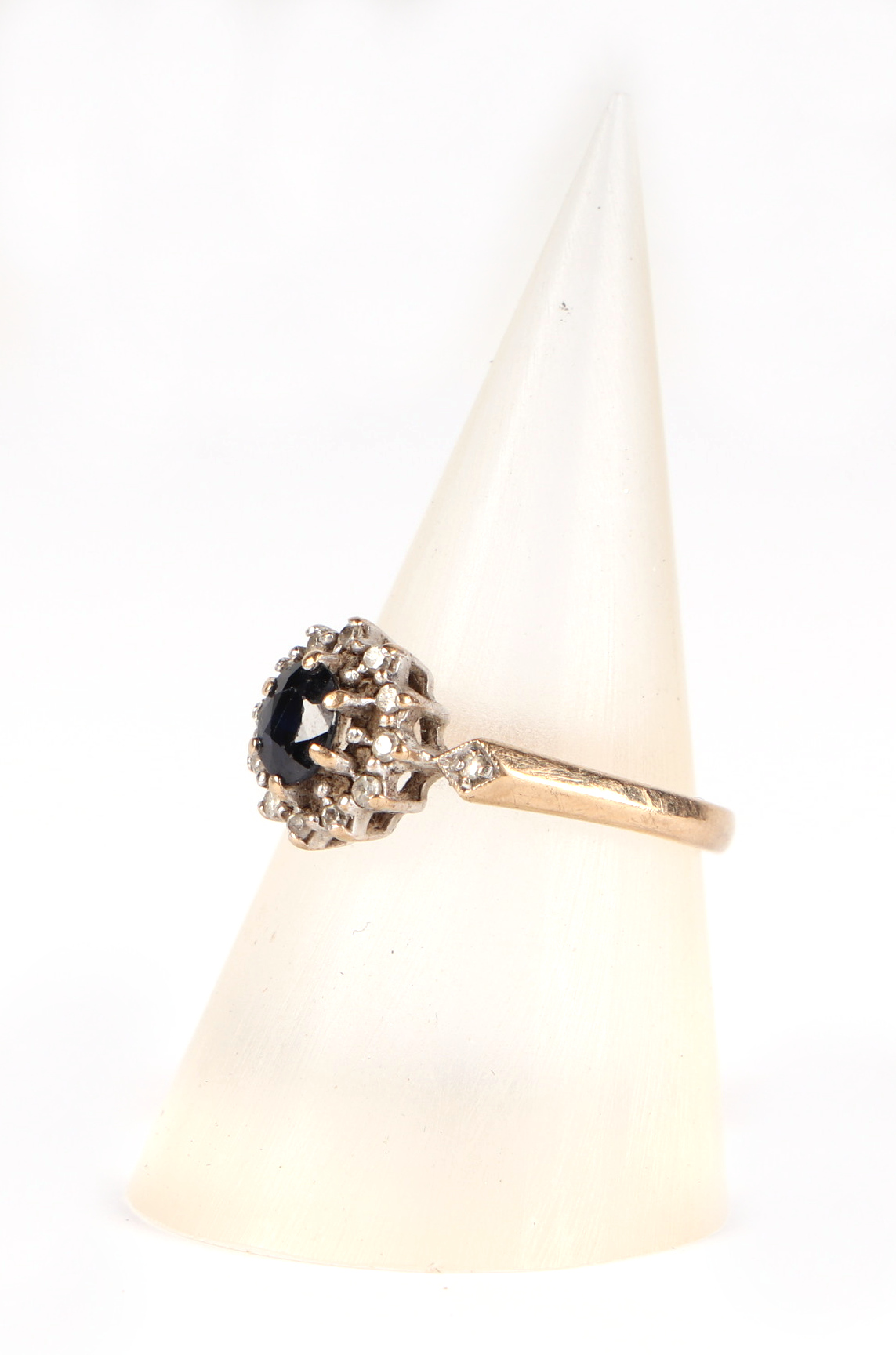 A 9ct gold sapphire and diamond cluster ring, approx 2g, UK size K. - Image 3 of 5