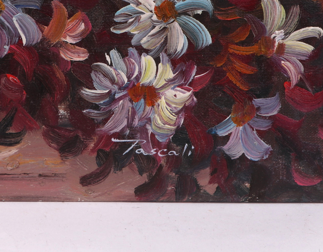 Pascali, still life flowers in a vase, signed lower right corner, oil on canvas, unframed, 51 by - Image 3 of 4