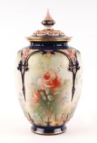 A Hadley's Worcester potpourri vase and cover, decorated flowers and dragonflies, with gilt