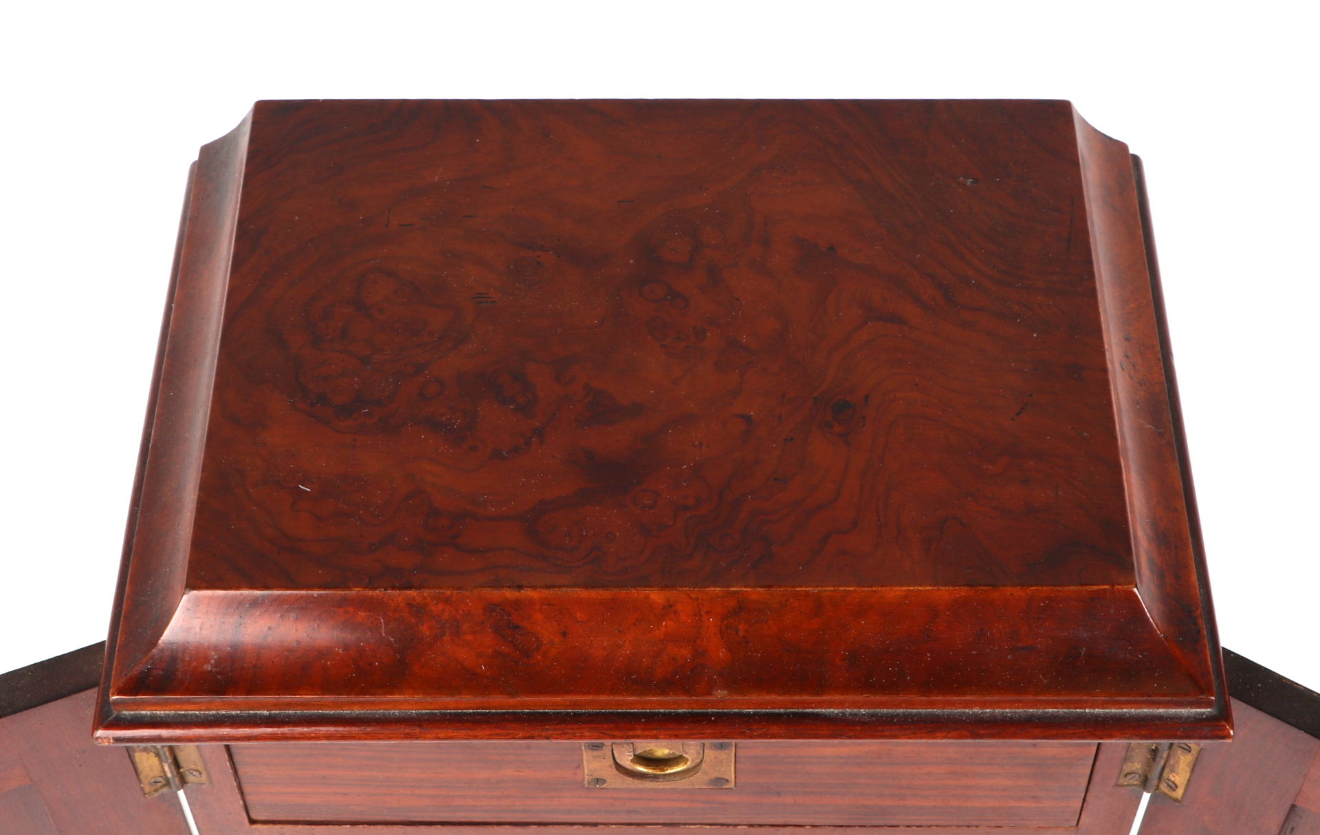 A Victorian figured walnut table top cabinet, the pair of doors enclosing three drawers, standing on - Image 3 of 5