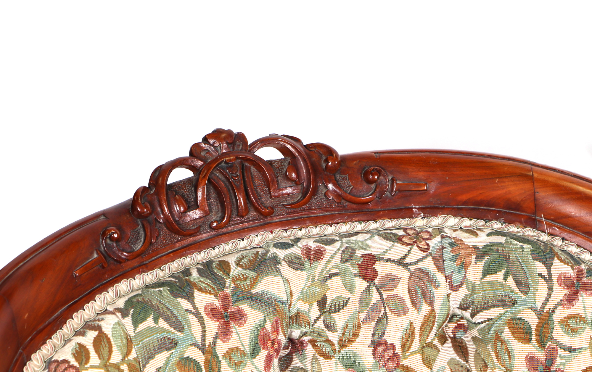 A Victorian upholstered walnut chaise lounge, with carved show wood and dwarf cabriole legs, on - Image 4 of 5