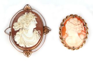 A Victorian style shell cameo brooch, carved a bust of a classical female, in a 9ct gold mount,
