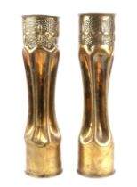 A pair of WWI trench art vases, in the Art Nouveau, converted from artillery shells, 34cm high (2).