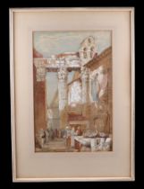 19th century Continental school, "The Fish Market, Rome", watercolour, framed and glazed. 27 by