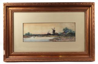 N Honeyborne, landscape scene with central windmill, signed lower right corner, watercolour,