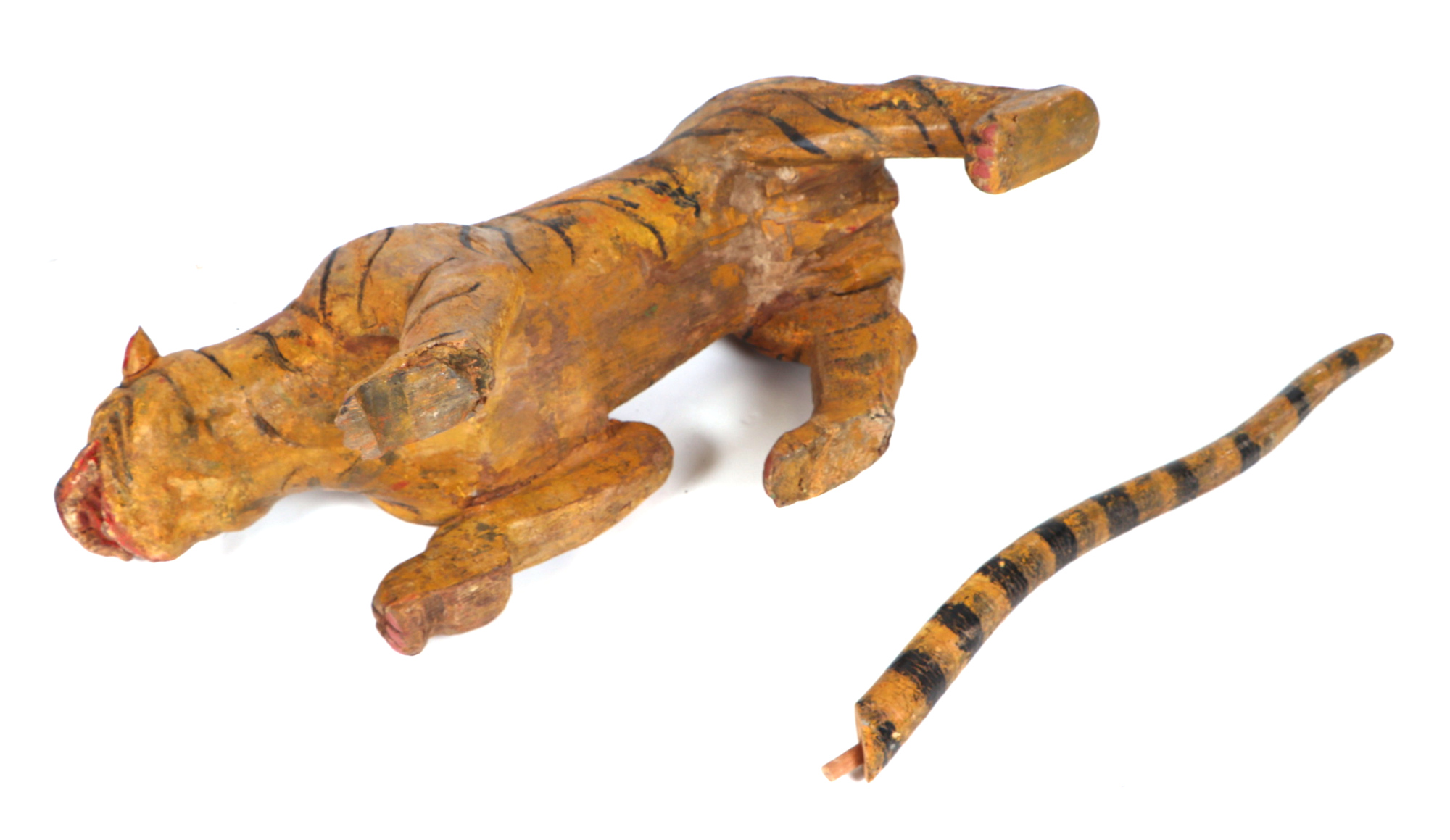 A Burmese carved and painted hardwood tiger (temple guardian), 134cm long. - Image 7 of 7
