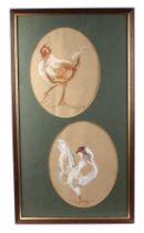 Mark Huskingson (20th century British) a pair of oval studies of chickens, signed and dated 1984,
