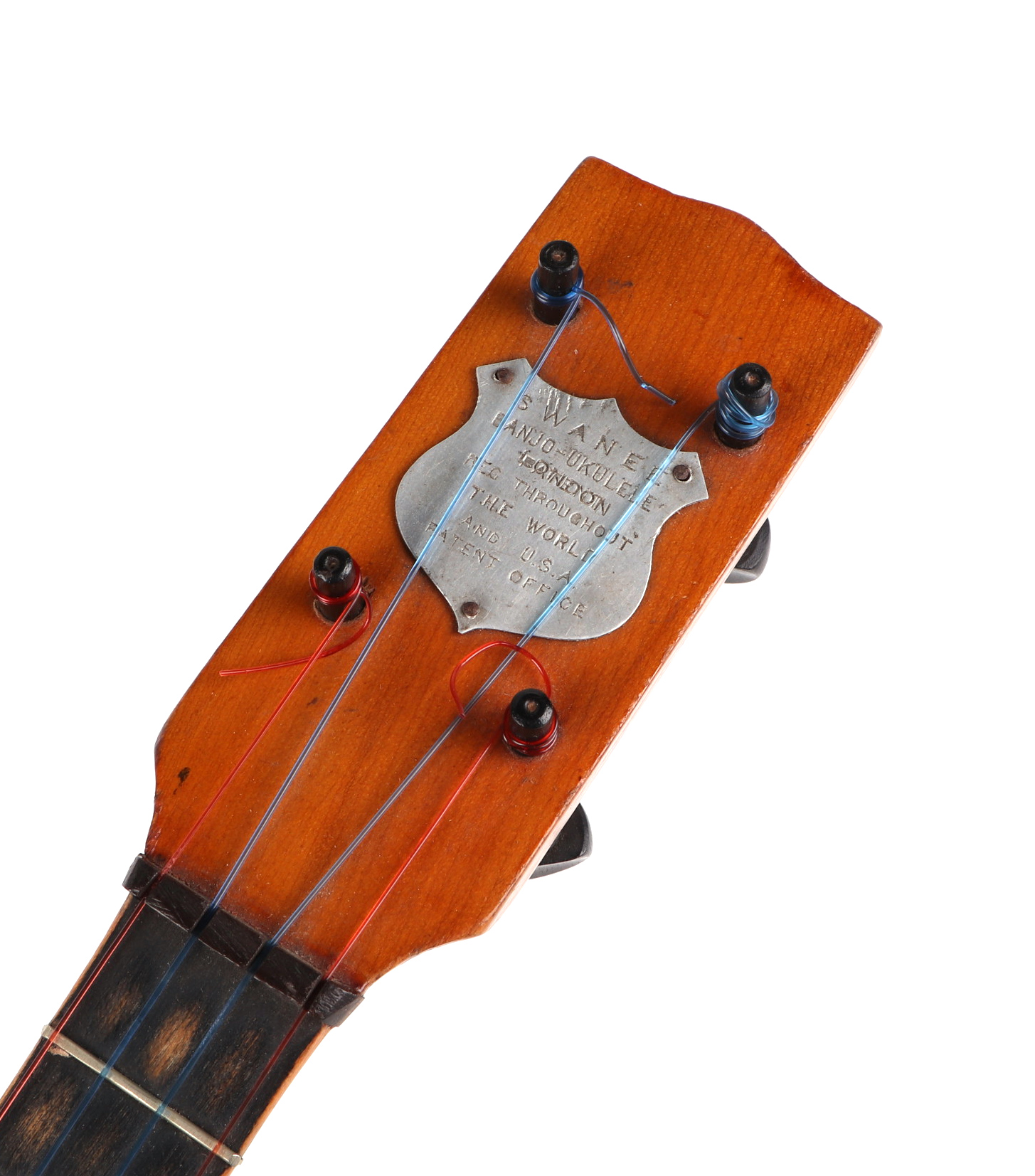A Swanee banjo ukulele, cased, 53cm long, with modern guitar shaped ukulele (2). - Image 4 of 8