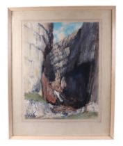 E G Clay (Modern British), "Gordale Scar", watercolour, framed and glazed, 35 by 48cm.