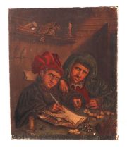 19th century Continental school , "The Money Lenders", watercolour, paper laid on board, 28 by 32cm,