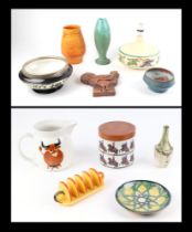 A group of Art Pottery, to include Dicker ware vases, a Honiton pottery table lamp, and a Carlton