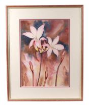 Jane Avery (Modern British), "Belladonna Lillies", signed lower right corner, watercolour, framed