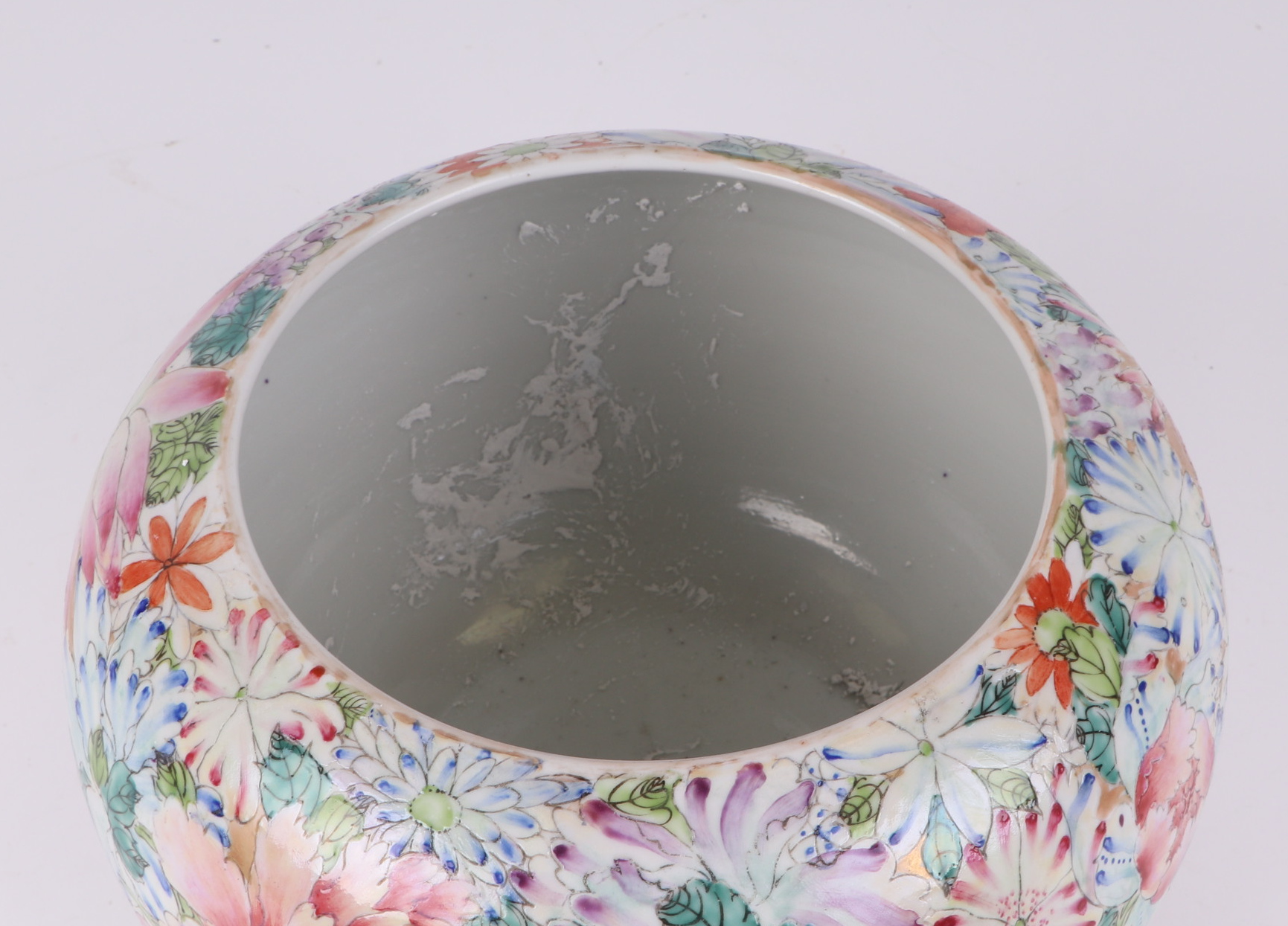 A Chinese millefiori brush washer decorated with flowers, red seal mark to the underside, 25cm - Image 4 of 7