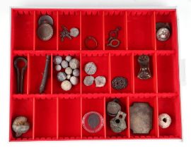 A group of metal detectorist finds, to include buttons and musket balls.