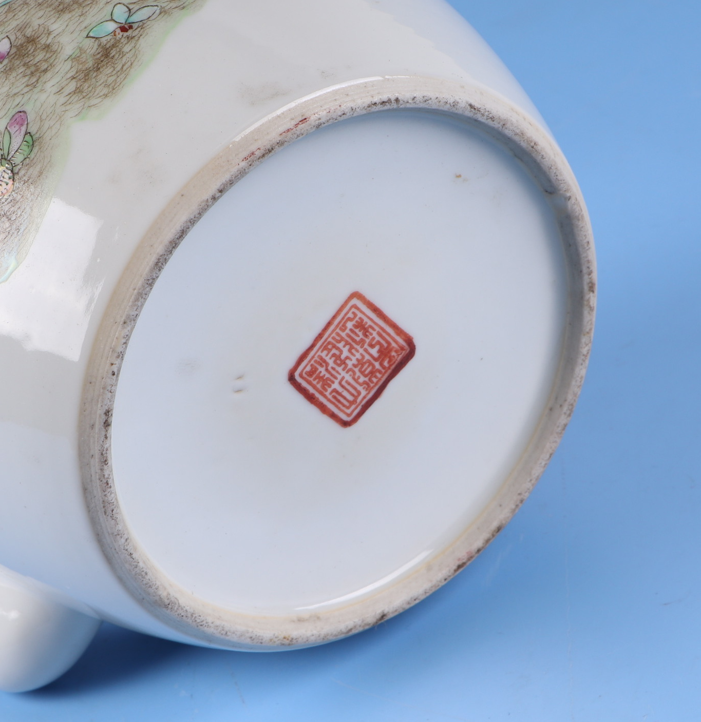 A Chinese famille rose teapot, decorated butterflies, swallows and flowers, and having a red seal - Image 10 of 12