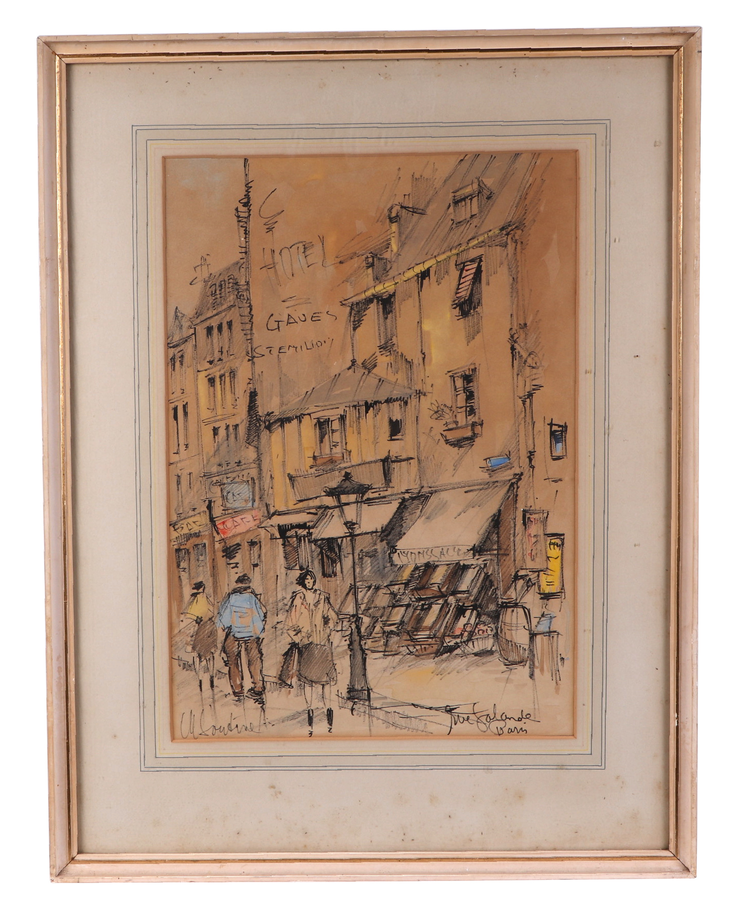 Continental school 20th century, a set of three Parisian street scene, pen and ink with pastel - Image 2 of 13