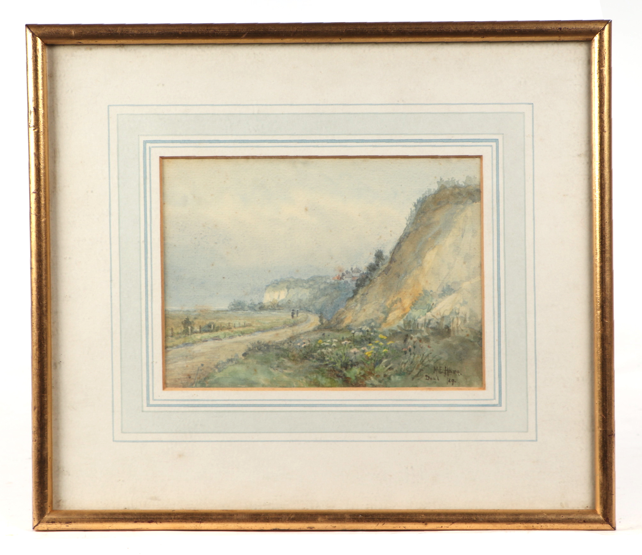 M E Hare (Early 20th century British) - Deal, Kent, Cliffside Walk- signed and dated lower right
