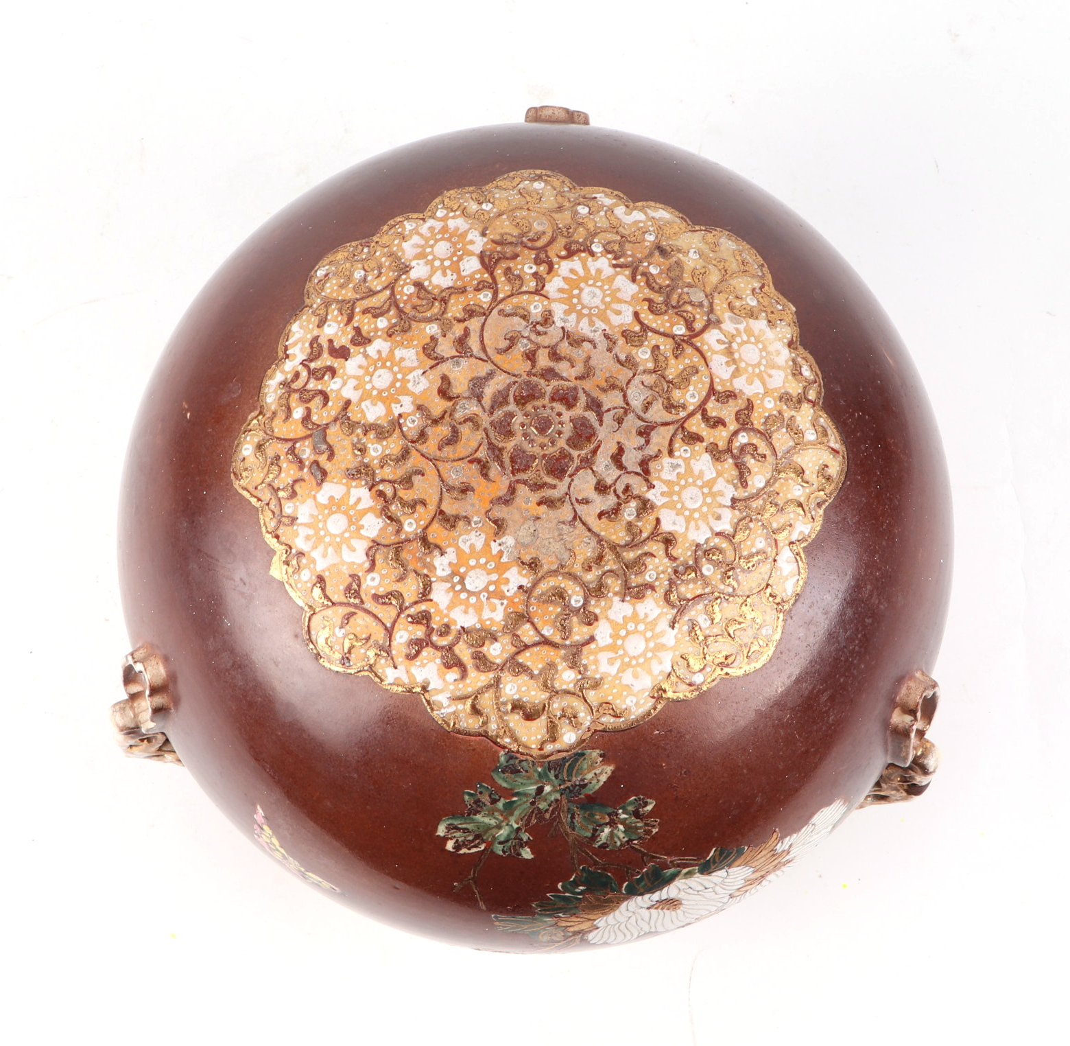 A late 19th century Japanese satsuma hanging bowl, 23cm diameter, a group of Imari plates and bowls, - Image 4 of 6