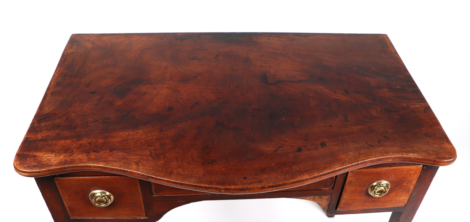 A 19th century mahogany serpentine front side table, having an arrangement of three drawers on - Image 2 of 2