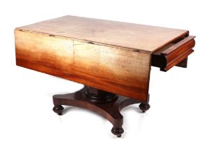 A 19th century pedestal drop leaf dining table, on octagonal column and quatrefoil base, 122cm