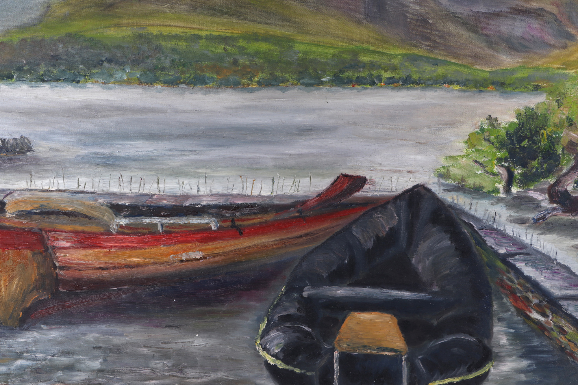 Denise Witcombe, moored boats, oil on canvas, unframed, 77 by 51cm. - Image 2 of 3