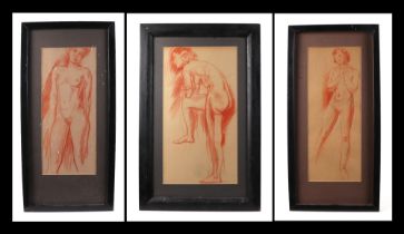 Edward Woore (1880-1960), three life studies of young ladies, circa 1950, conte crayon, largest 21