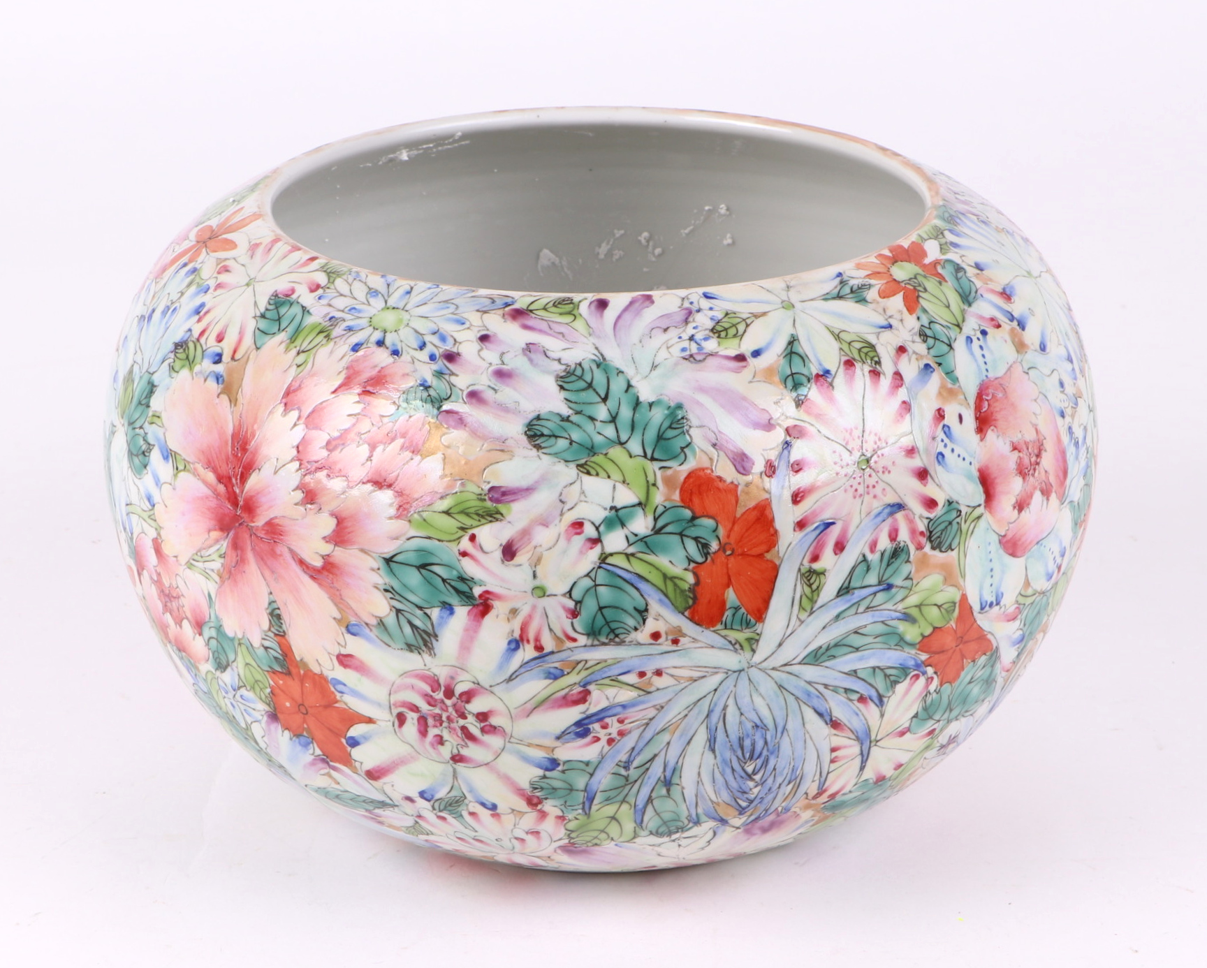 A Chinese millefiori brush washer decorated with flowers, red seal mark to the underside, 25cm - Image 2 of 7