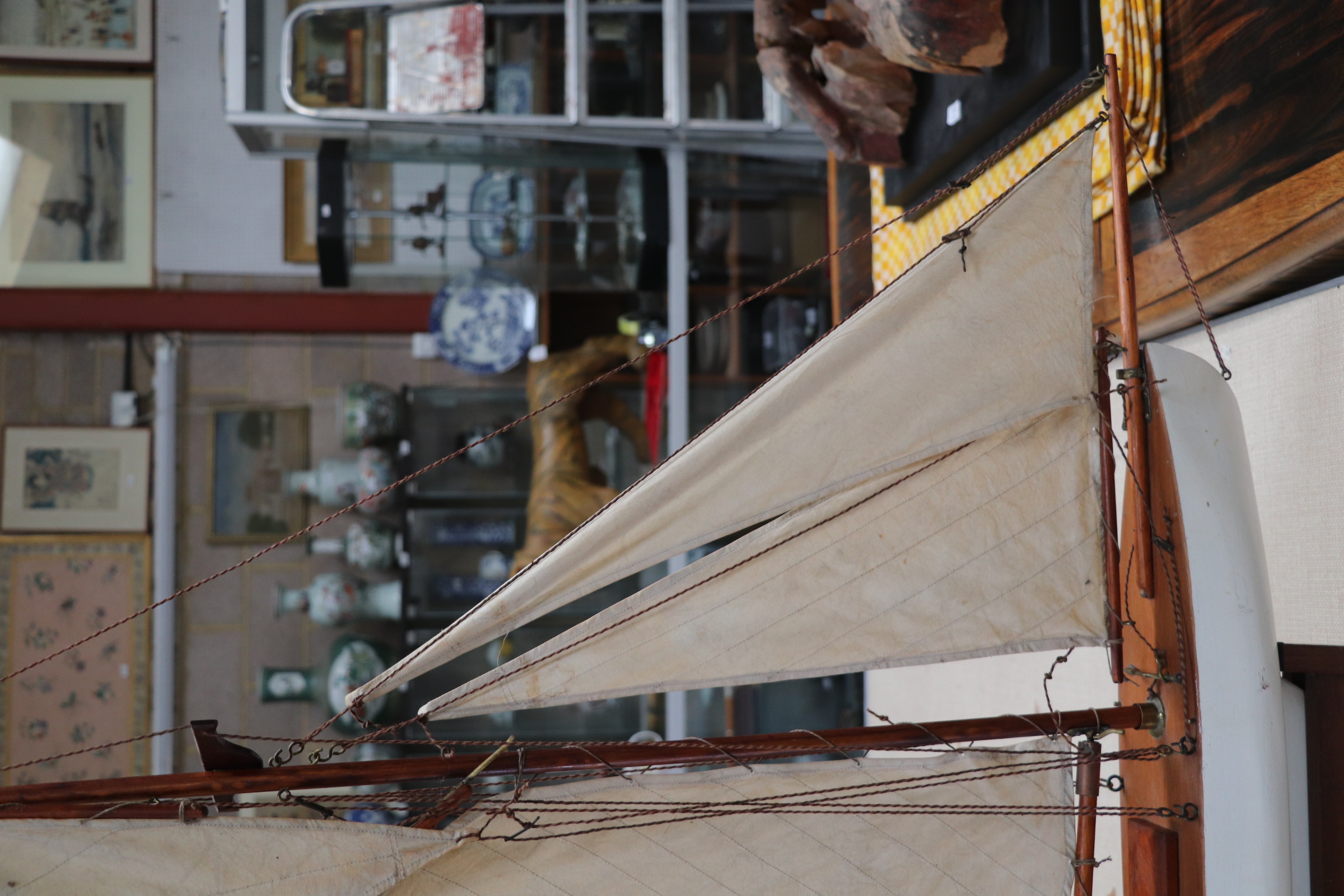 A pond yacht, having a painted hull, 72cm long, mounted on a stand. Condition Report Looks to be - Image 11 of 14