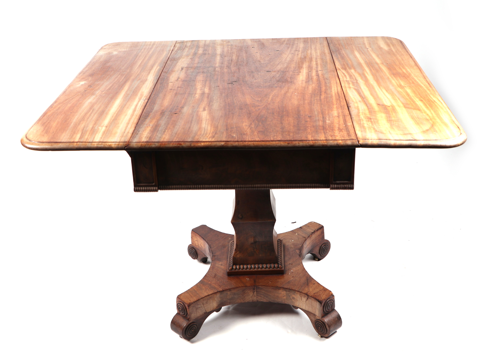 A 19th century mahogany pedestal Pembroke table, having one real and one faux end drawer, with - Image 2 of 3