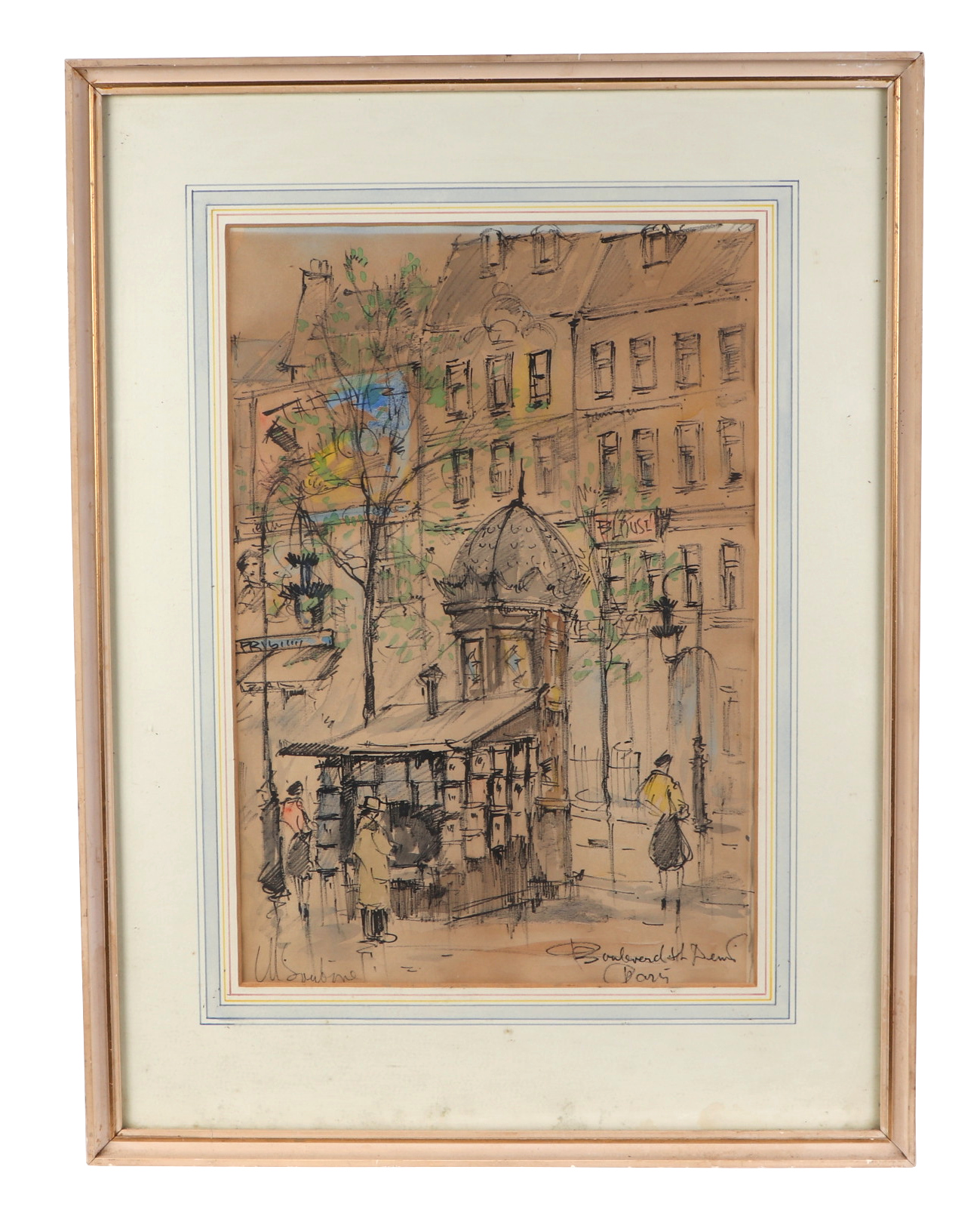 Continental school 20th century, a set of three Parisian street scene, pen and ink with pastel - Image 6 of 13