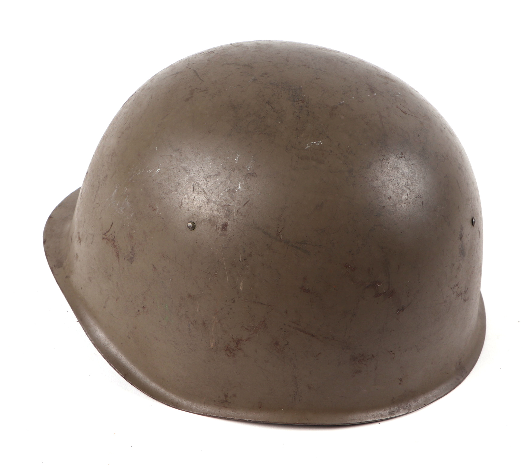 A Soviet Russian SSH39 steel combat helmet, with leather liner and chin strap, numbered I-72. - Image 2 of 3