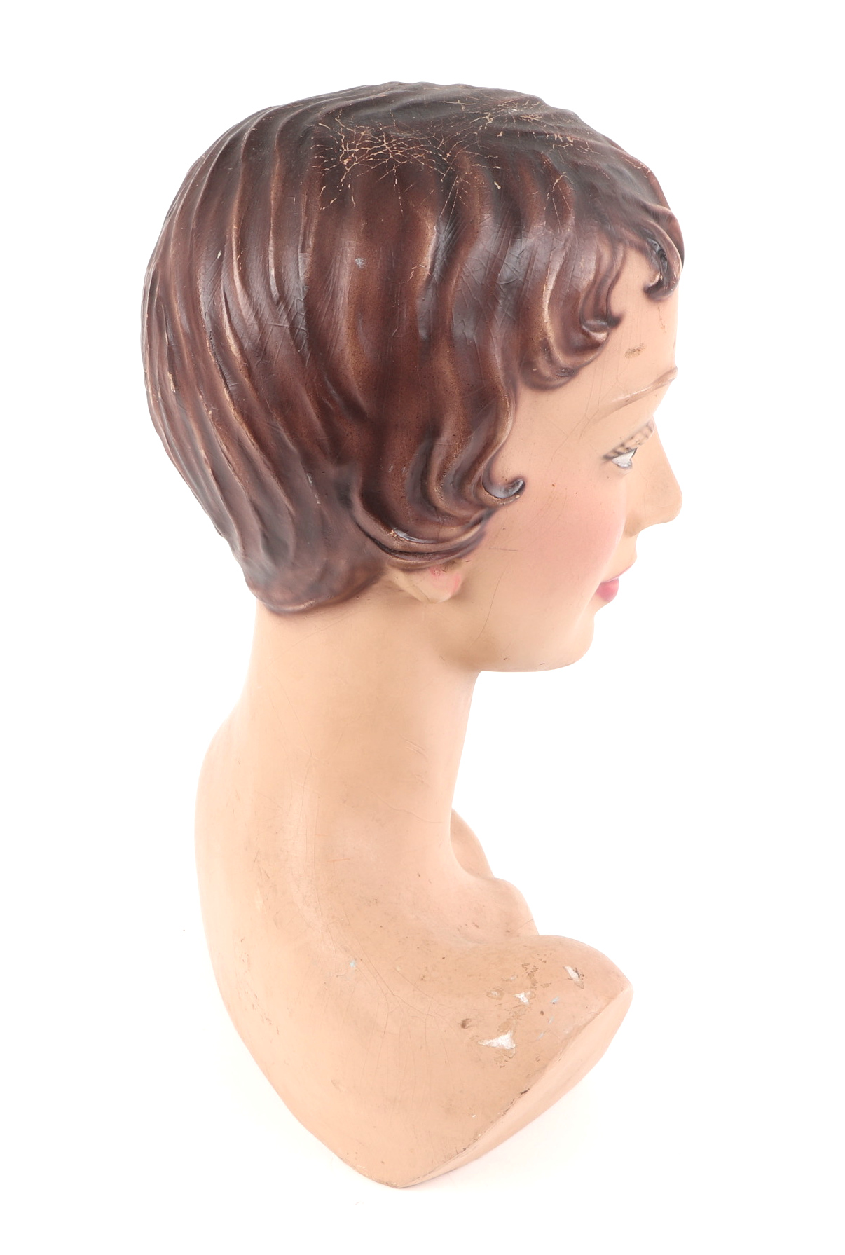 A 1950s French Jewellery's shop mannequin head, composition (gutta percha), with original finish, - Image 2 of 6