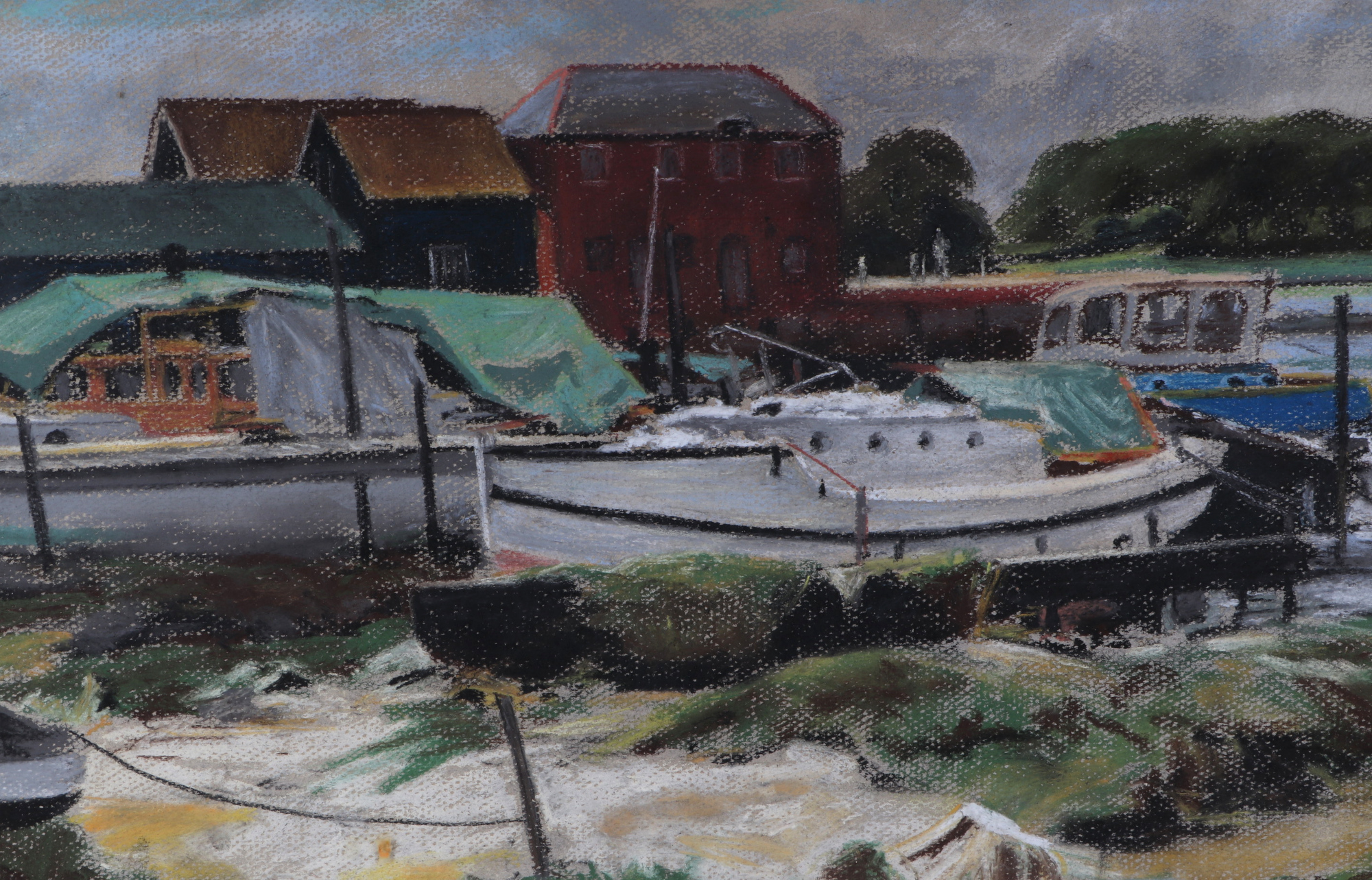 A H Fitt (Modern British), "Dell Quay", pastel, label verso, 47 by 32cm, framed and glazed. - Image 2 of 3