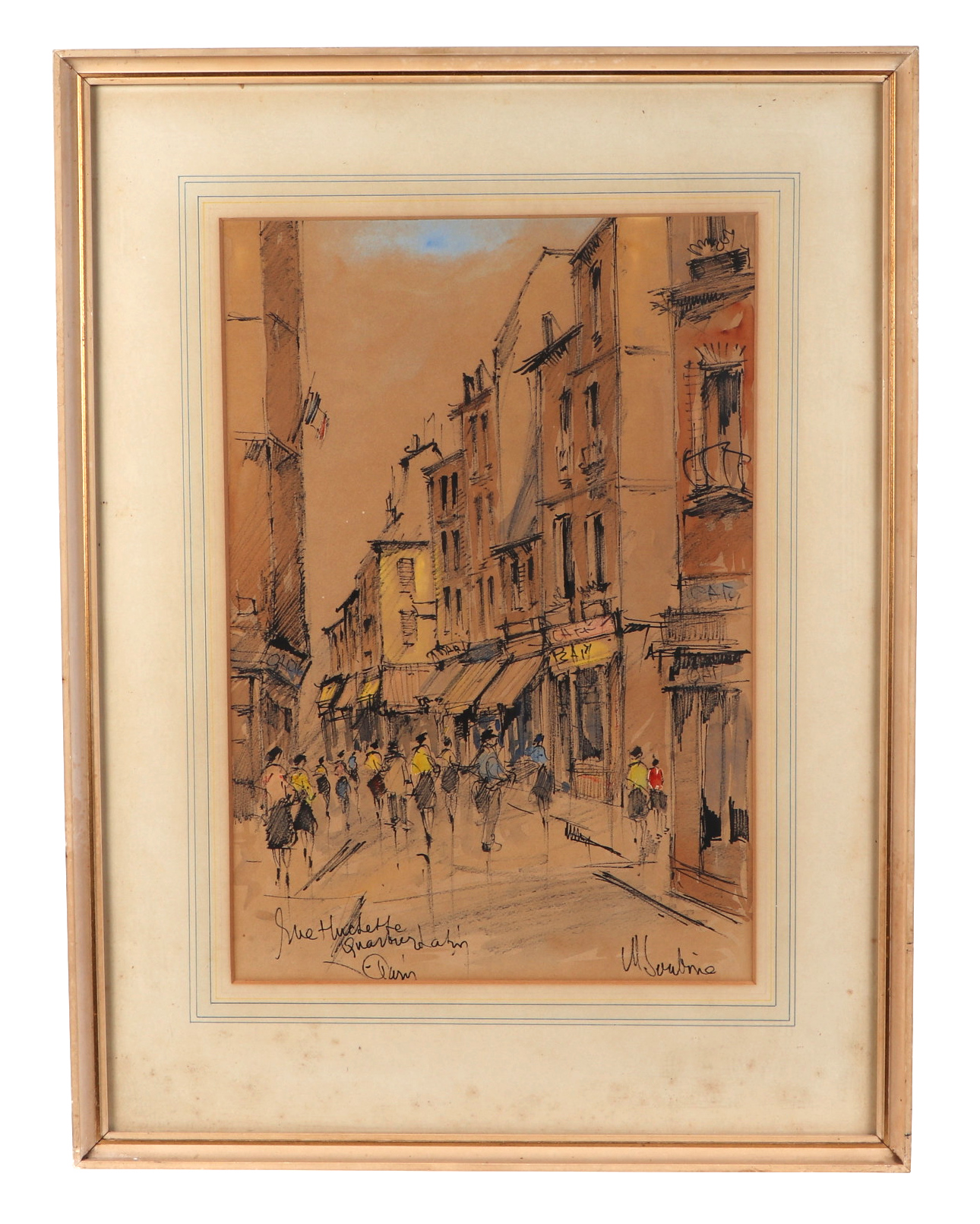 Continental school 20th century, a set of three Parisian street scene, pen and ink with pastel - Image 10 of 13