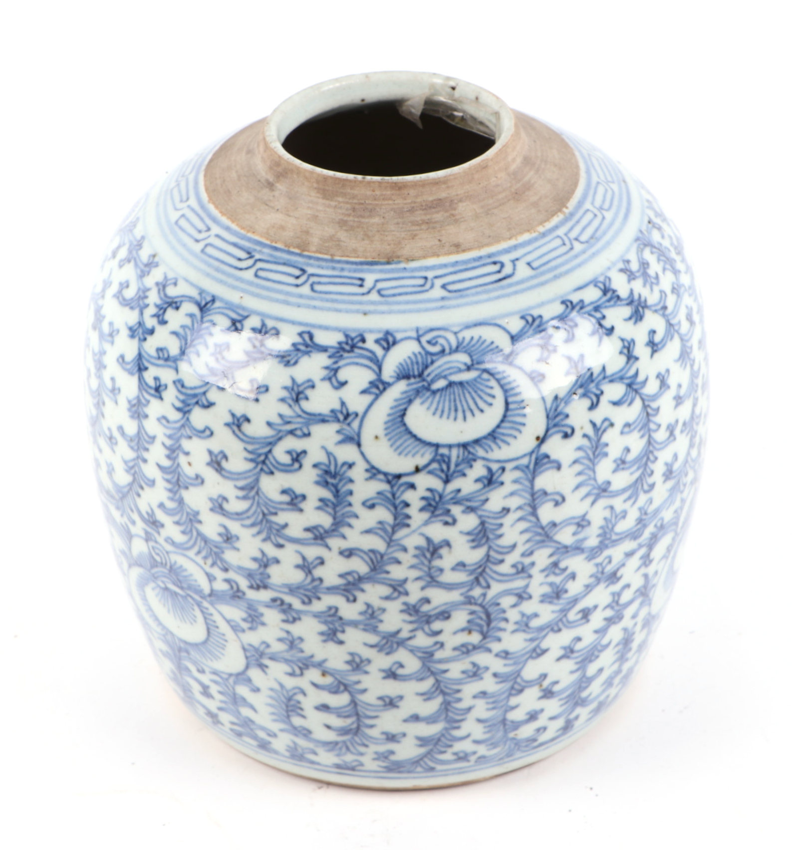 A late 18th / early 19th century Qing blue and white rice jar, with repeating floral decoration, - Image 2 of 3