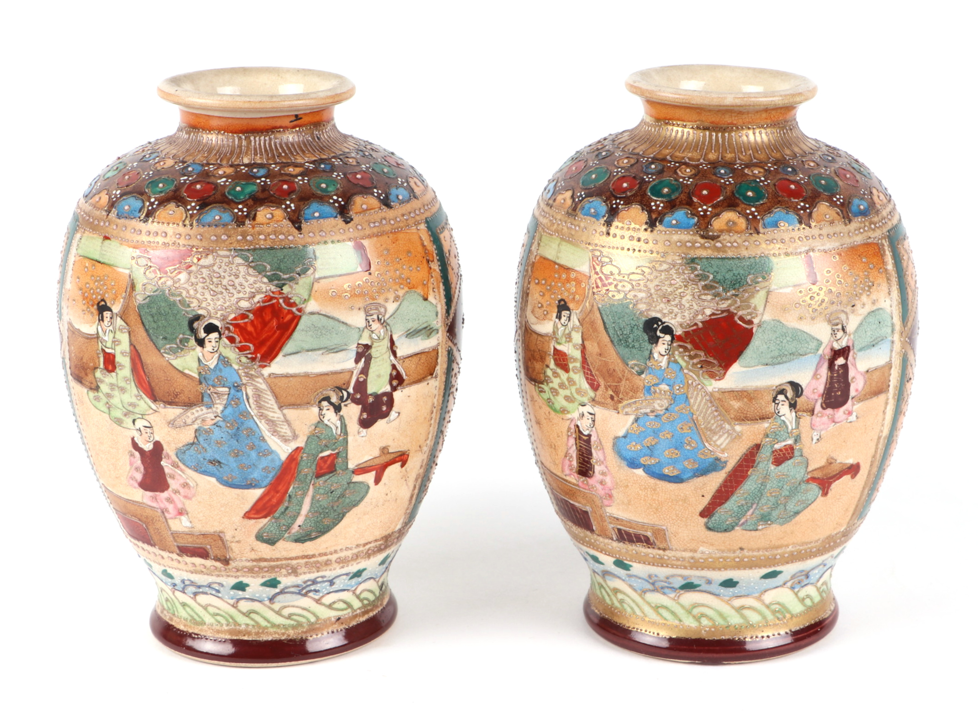 A Japanese Satsuma teapot and cover; together with a pair of Japanese Satsuma vases; a Satsuma - Image 2 of 13