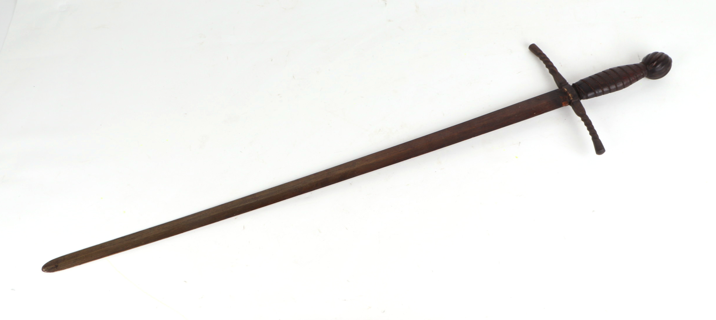 A medieval style sword with hardwood shaft and wirebound grip, 92cms long overall.