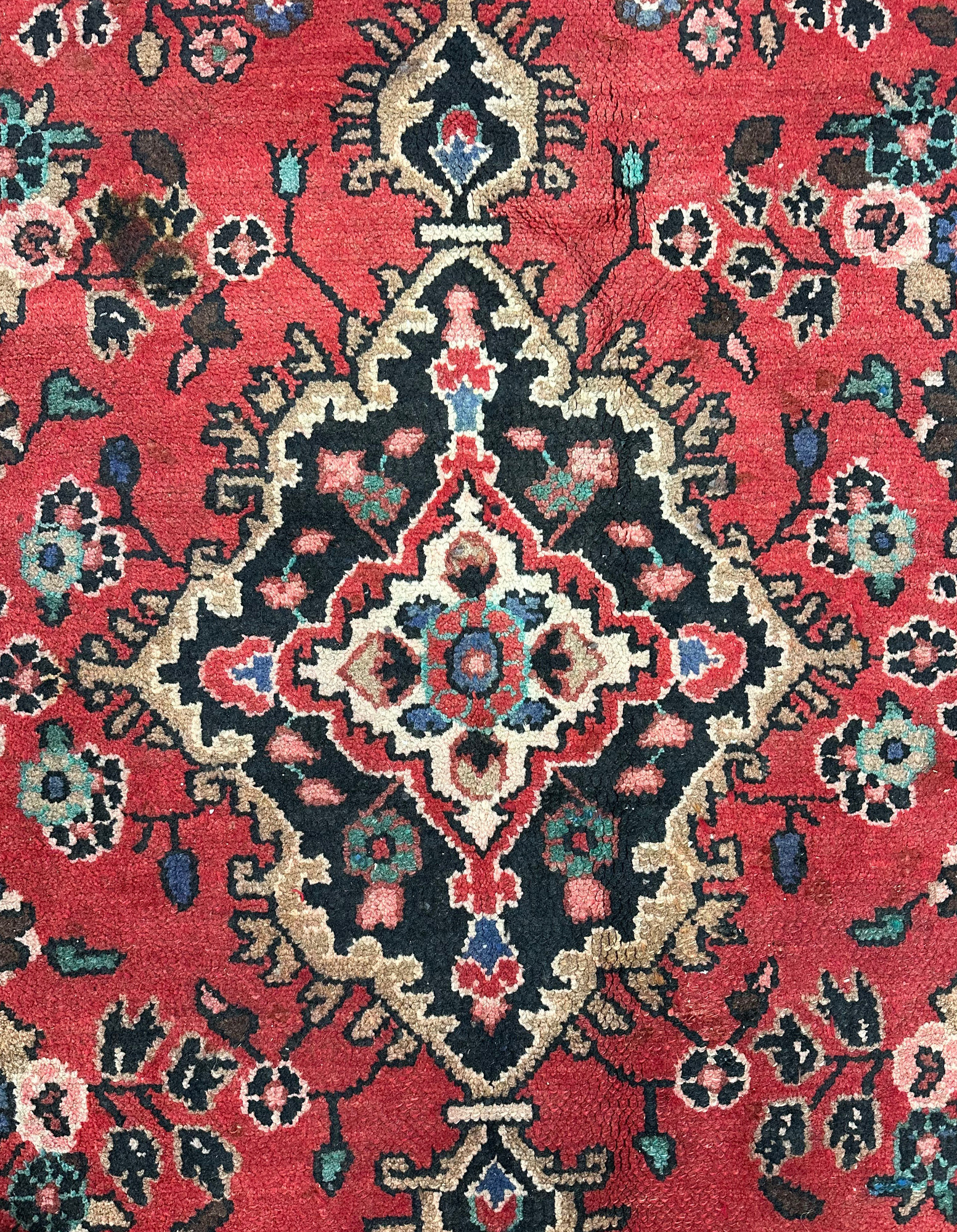 A Persian Hamadan carpet, the central diamond medallion within floral borders, on a beige ground, - Image 2 of 3