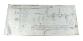 WWII Aviation Interest: A carbonated 1950's British Aeronautical blueprint plans, 88 by 40cms (2).