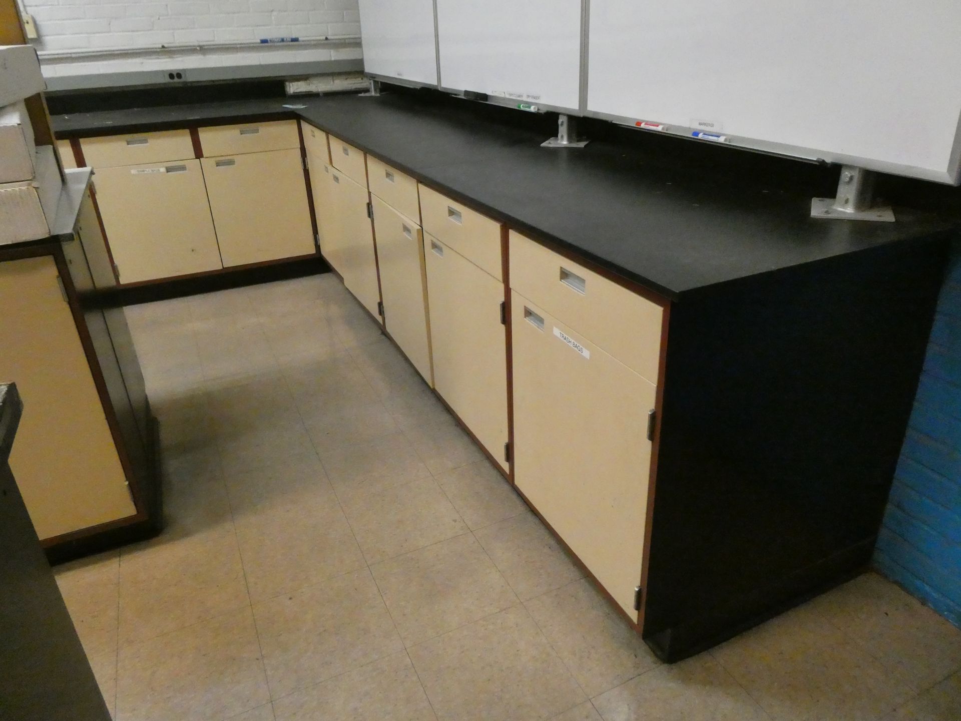 L Shaped Lab Cabinets with Solid Surface Top - Image 2 of 4