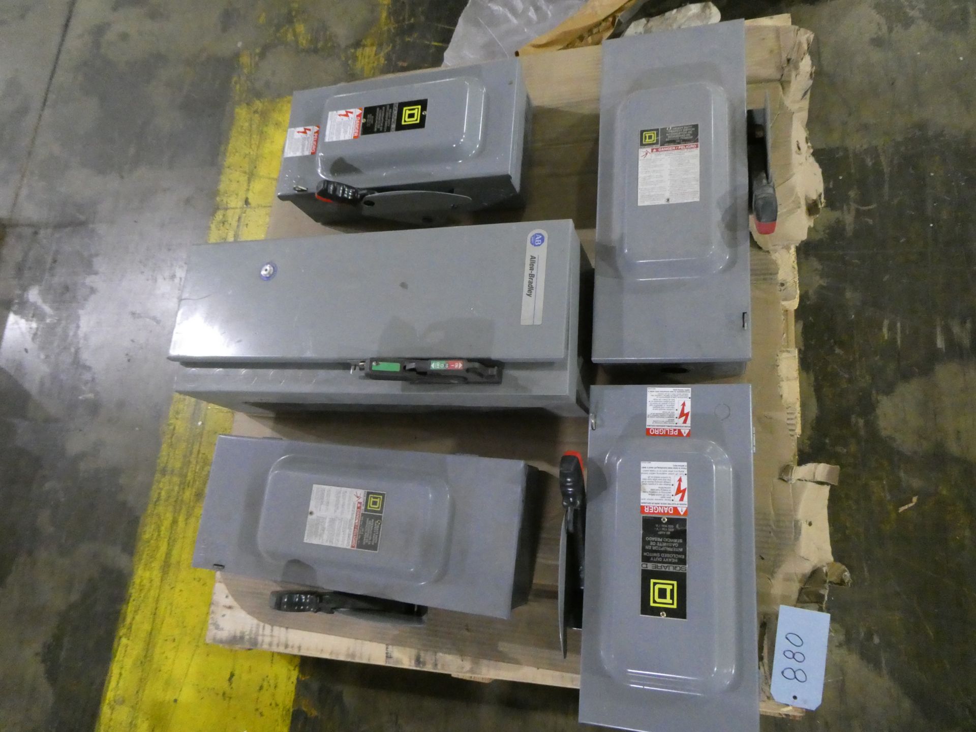 Pallet of Square D Safety Switches and Allen-Bradley Combination Starter Disconnect
