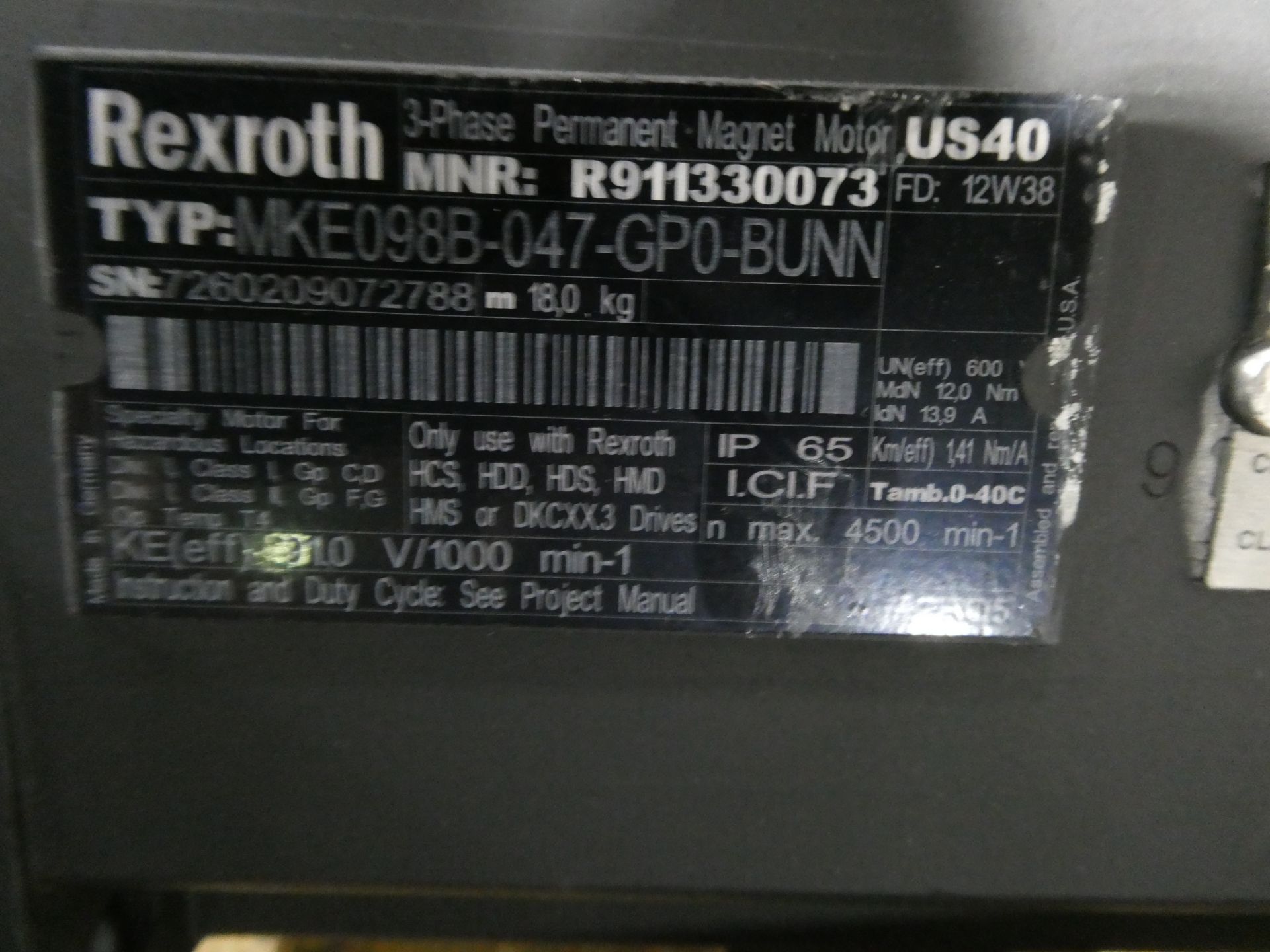 Rexroth 3-Phase permanent Magnet Servo Motor w/ Encoder - Image 3 of 4