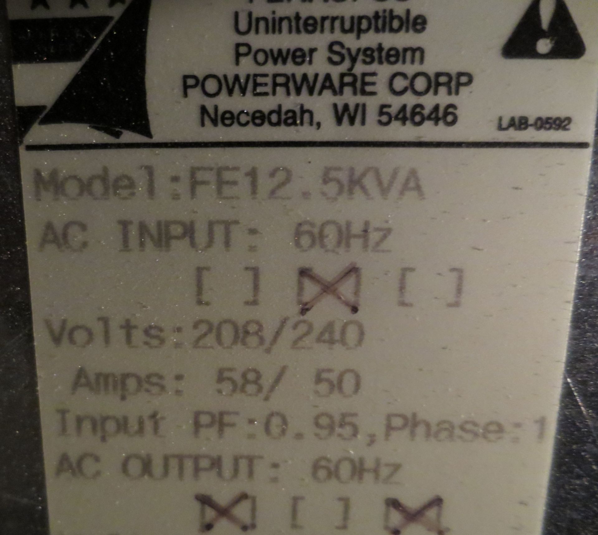 Powerware Ferrups Model FE12.5KVA Uninterruptible Power Supply - Bild 2 aus 3