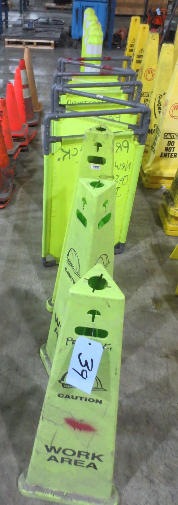 Assorted Safety Cones, Delineator Posts, and Folding Safety Barriers