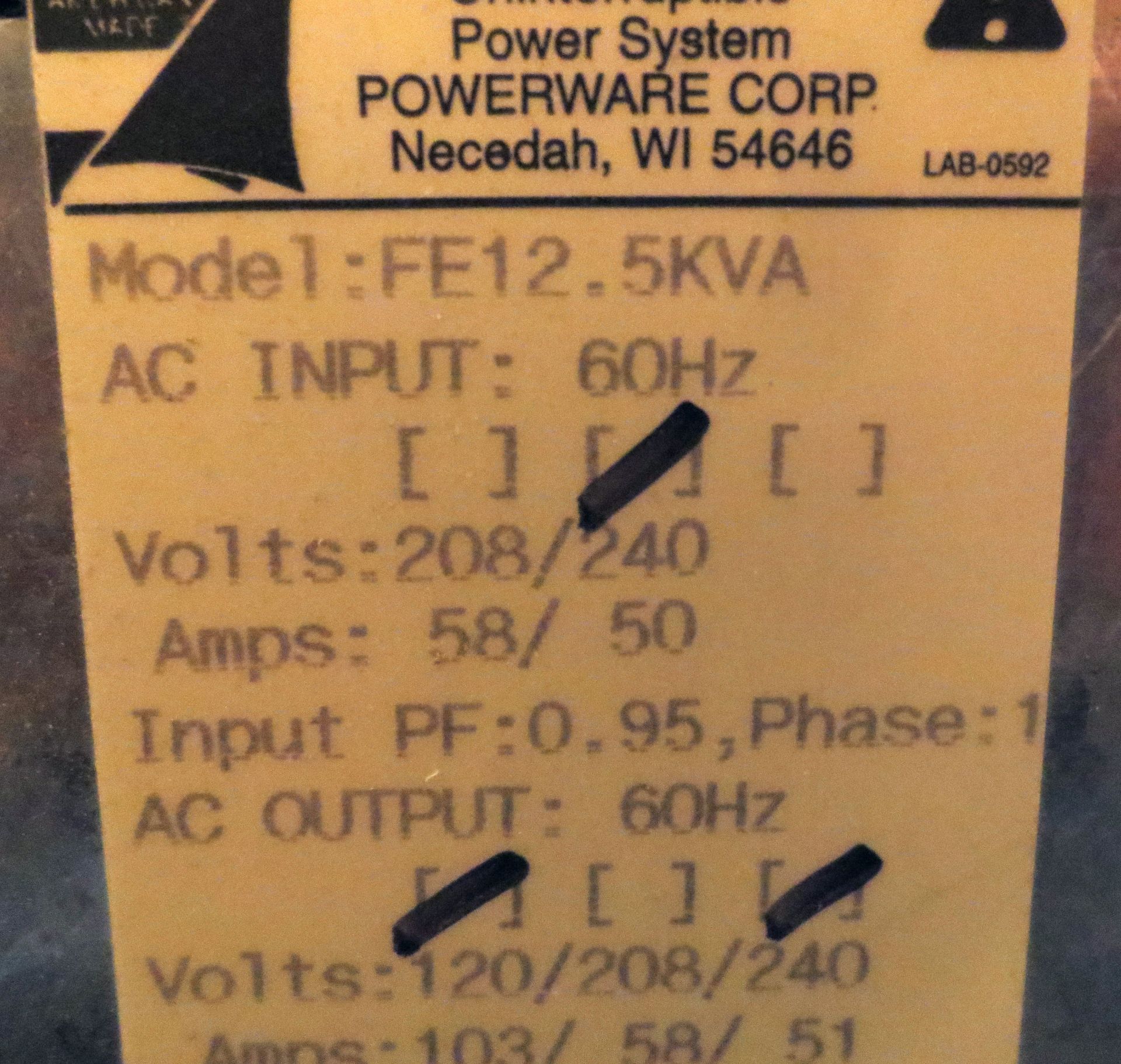 Powerware Ferrups Model FE12.5KVA Uninterruptible Power Supply - Image 2 of 3