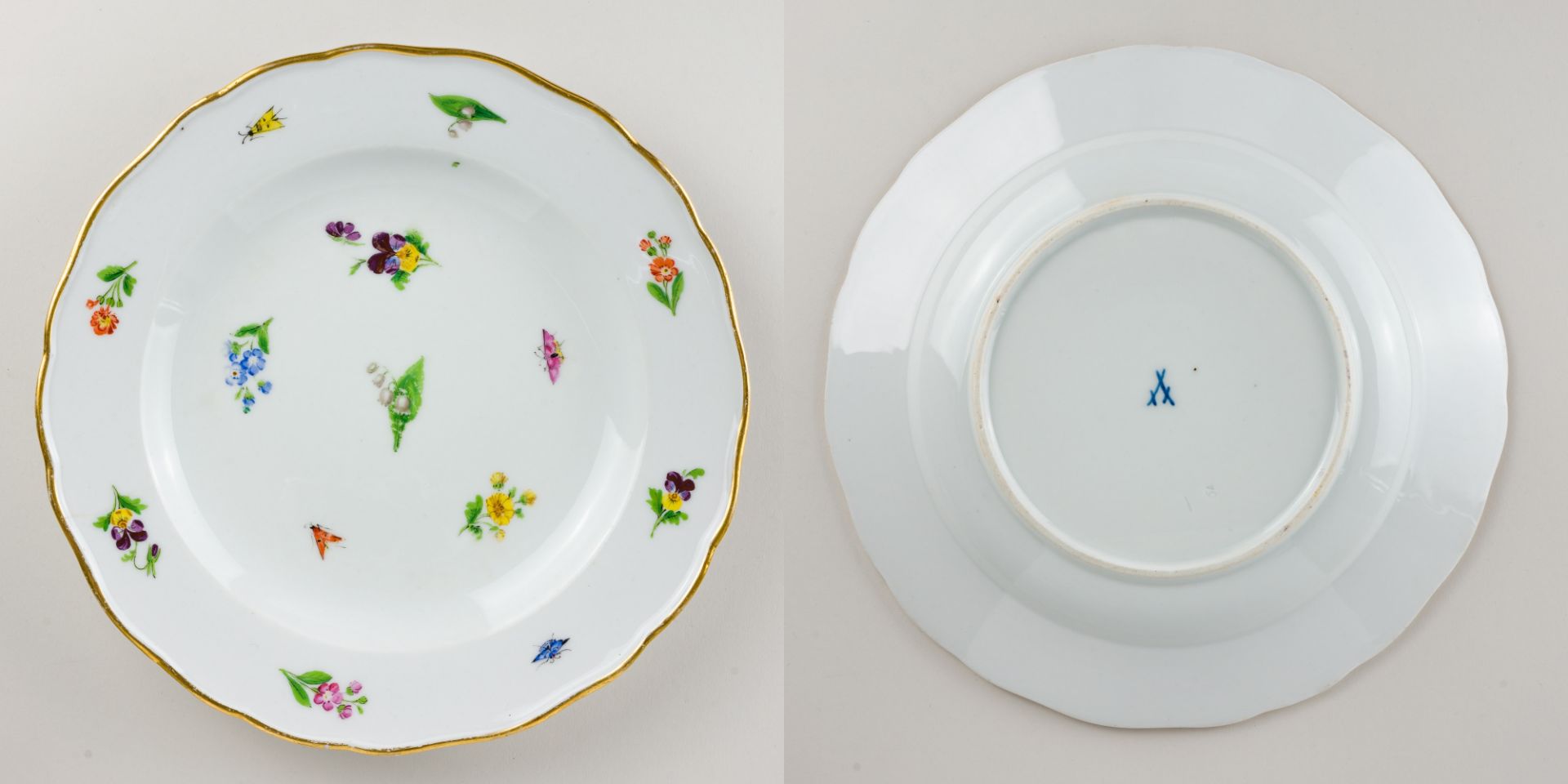 Meissen 8 x Speiseteller Streublümchen mit Insekten 1. Wahl Knaufzeit, 1815-1924 - Image 6 of 10