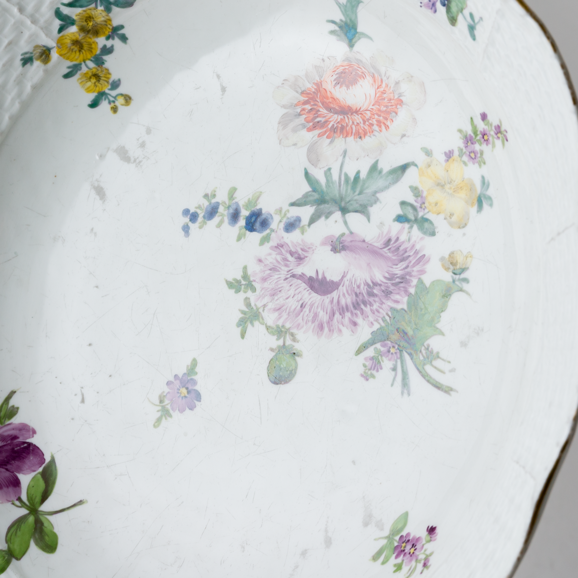 Meissen Schale rund Ozier-Relief Bunte Blume Bukett 1. Wahl Knaufzeit - Bild 4 aus 8