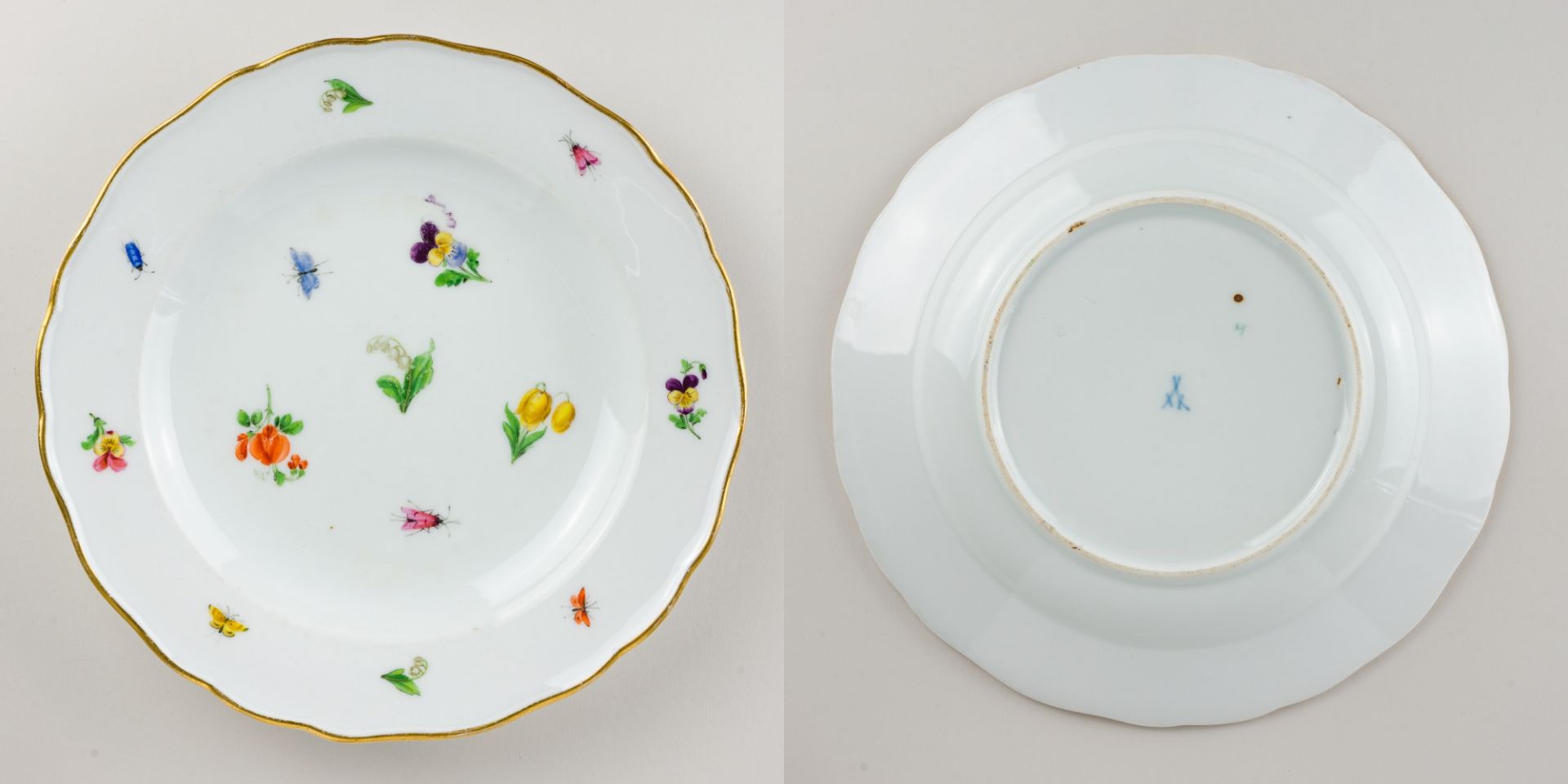 Meissen 8 x Speiseteller Streublümchen mit Insekten 1. Wahl Knaufzeit, 1815-1924 - Image 5 of 10