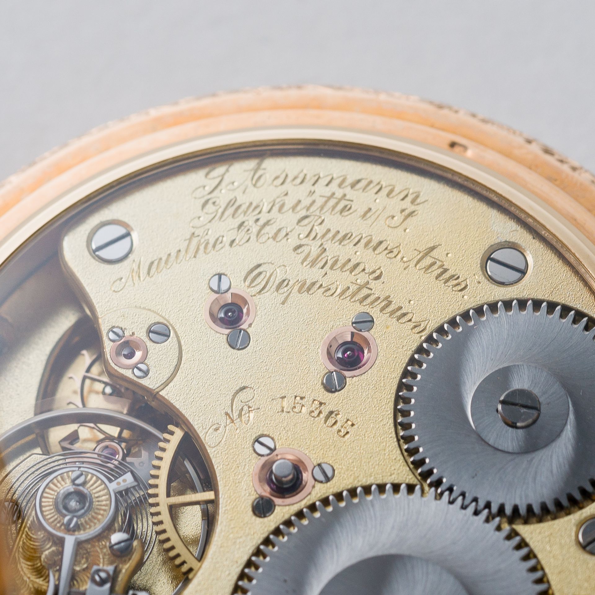 J. Assmann Glashütte Taschenuhr 750er Gold, Mauthe & Co Buenos Aires - Bild 9 aus 9