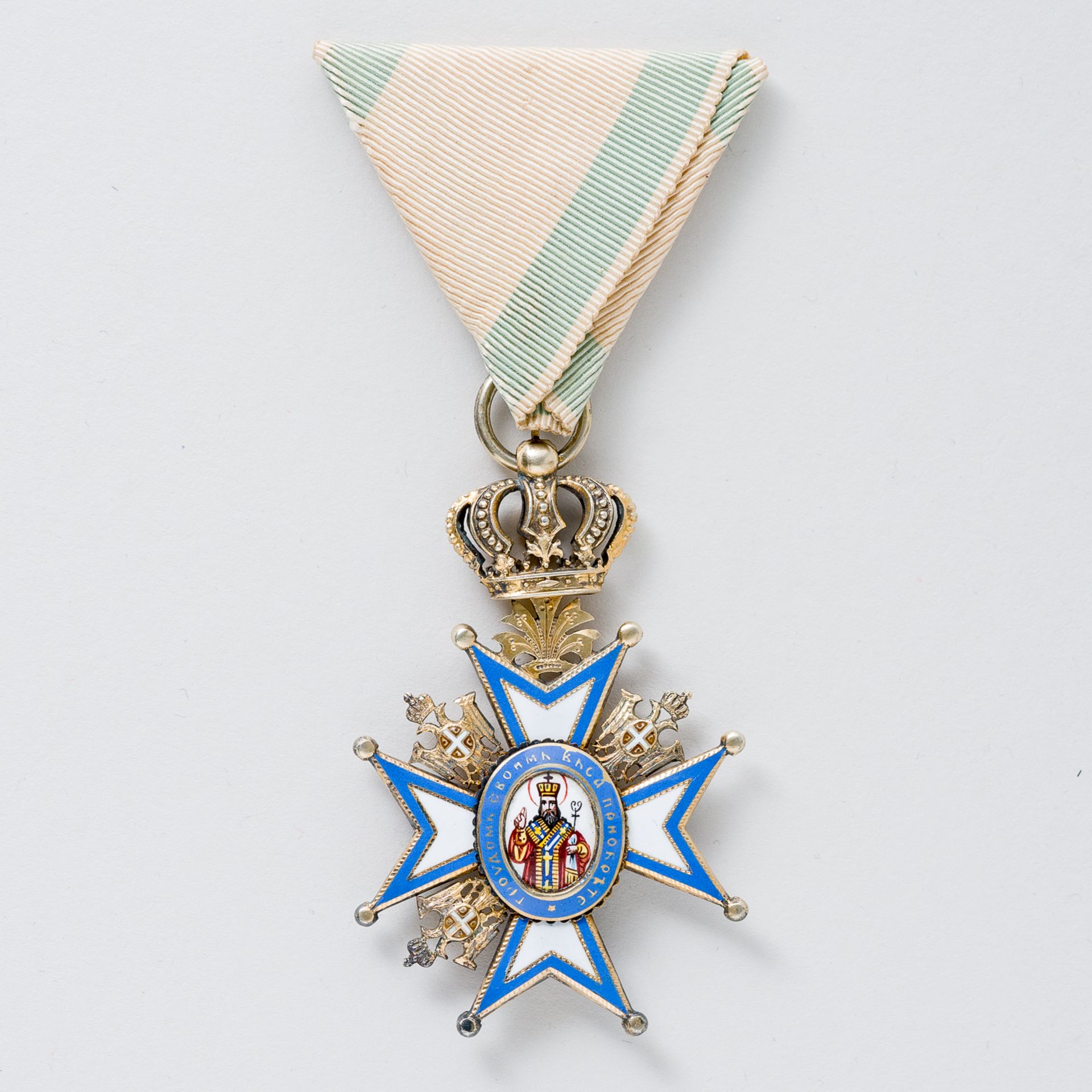 St. Sava Orden Ritterkreuz mit Krone am Band im Etui - Bild 2 aus 5